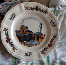 ASSIETTE GEO FOURRIER  SARREGUEMINES PAYS BRETON SEMAPHORE PHARE FEMMES  TRICOTE