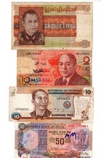 LOT 4 BILLETS MYANMAR BURMA 25 KYATS MAROC 10 1987 PHILIPPINES INDE 50 INDIA