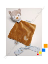 Doudou Plat Jim Et Bob Raton Laveur Bleu Beige Marron Lune Attache Tétine Nattou