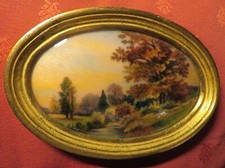 EMAIL ancien DUBAN & CHRISTEL  Limoges CHEMIN FORÊT CADRE BOIS doré 16 X 11 cm