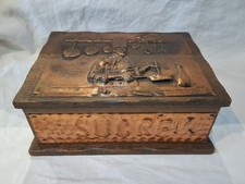 Boîte à sucre Bois et Cuivre Inscription Sucre Devant & Derrière Décor Cuisinier