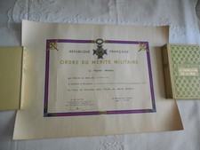 DIPLOME DE L'ORDRE DU MERITE MILITAIRE de 1961
