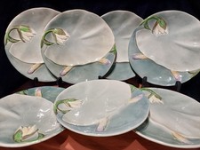 lot  7 assiettes asperges nénuphar barbotine keller guerin art nouveau