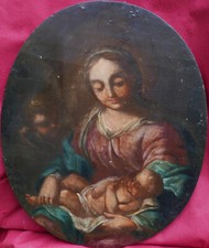 Tableau Religieux Vierge à l'Enfant Huile/Panneau fin du XVIIIème siècle