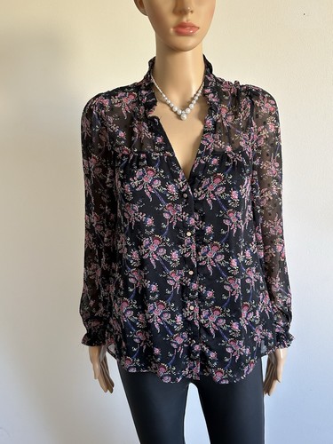 Blouse noire fleurie à - blouse,