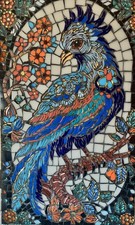 tableau en mosaique de verre  " oiseaux phénix , multicolore
