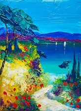 Toile originale de NOLAC -au couteau -  40X30 paradis turquoise Provence