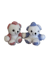 Lot 2 peluches ourson vichy bleu et rouge assis 15cm