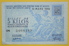 Billet de matière pour 5 kg d'acier ordinaire 31 mars 1948