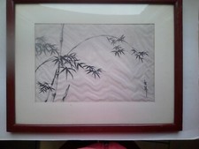 Cadre asiatique peinture sur tissu à l'encre de Chine Bambou