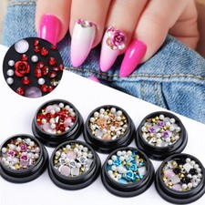 3D Rose Fleur Nail Art Strass Bijoux Gemmes Stud Romantique Mixte Nail Decor♪ /