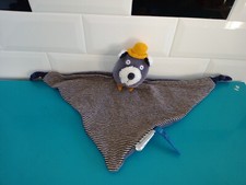 0704244 Peluche doudou plat chat Les Moustaches Moulin roty gris foncé