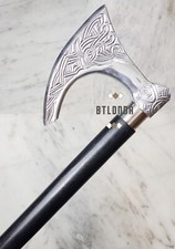 Neuf vintage poignée tête de hache viking tige en bois canne bâton de marche ...