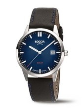 Boccia Titane 3673-01 Montre Hommes Solaire Saphir Bleu Foncé avec Bracelet Cuir