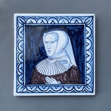 Portrait de Marguerite de Navarre? Carreau de faïence peint