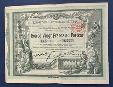 Bon de Vingt Francs au Porteur. Exposition Universelle de 1900.