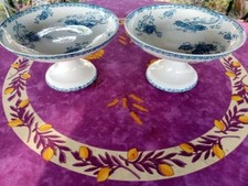 2 Compotier Plat sur Pied Douche Terre de Fer UC Sarreguemines Modèle Royat 22cm