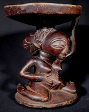 Art Africain Afrique Tribal - Tabouret Luba en Bois Déco Ethnique Chic - 24 Cms