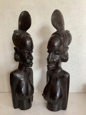 Paire De Bustes Vintage: Femmes Africaines. Bois ébène. Ethnie Peul