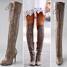 Joie Top of the World Knee Tall Victorian Rock Goth Lace Brass Plate Boots $625
