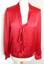 chemisier T40 fluide satiné col foulard rouge brillant 89!