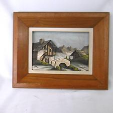 tableau chalet de montagne en relief signe c.hauler