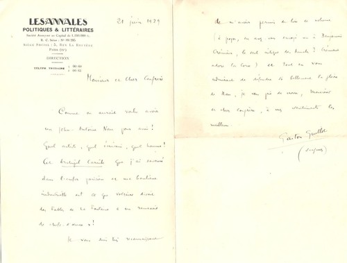 Lettre autographe gaston - lettre, de