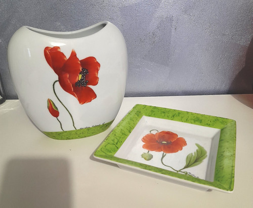 Ensemble vase assiette - ensemble, et