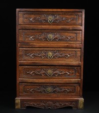 20,2 "Huali bois sculpté bête fleur statue tiroir meubles armoire