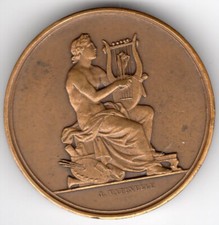 MEDAILLE EN BRONZE Homme à la lyre, signée VATINELLE