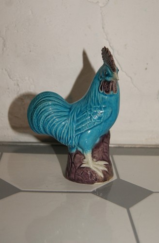 Figurine coq bleu - /violet, en