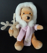 76. DOUDOU PELUCHE DISNEY STORE WINNIE POOH WINTER BEIGE ROSE bébé renne  NEUF*