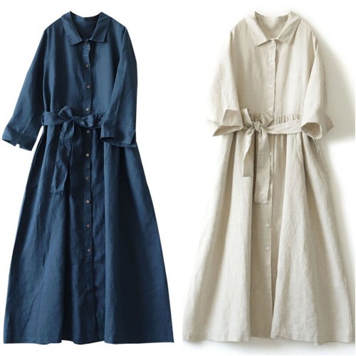 Femme lin coton robe - femme, chemise