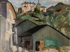 peinture huile panneau Carton Paysage Village F Desnoyer 1950 A Identifier Art