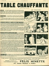 Publicité ancienne table chauffante Félix Minette 1909 issue de magazine