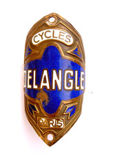 Plaque de Velo Cycles DELANGLE à Paris - Old Bike Head Badge Vintage - Emaillee