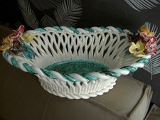 Grande céramique Sainte RADEGONDE France signé Gustave ASCH Fleurs barbotine