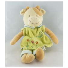 Doudou vache robe verte bleu