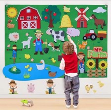 Tapis éducatif ferme en feutrine enfants - Jeu interactif mural 100x70cm