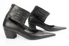 TEXTO Escarpins Bout Pointu Cuir Noir Manchon Cheville T 35 Très bon état