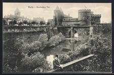 CPA Metz, Deutsches Tor avec Flusspartie 