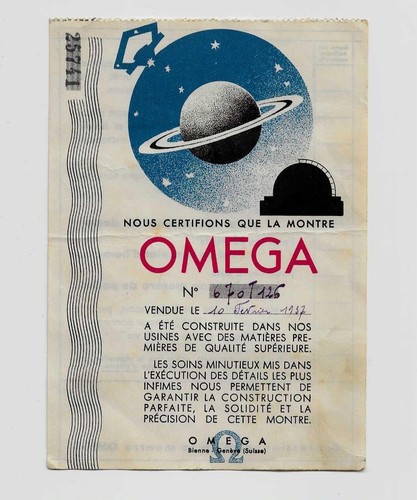 Certificat montre omega - omega, de