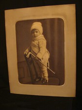 Tableau enfant à la canne hache, peinture originale 1920-1930