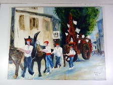 HST XX° Procession Pays Basque par artiste Maria Monclar signée C. PIELAT  1985