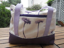 CABAS / SAC Violet en CUIR et tissu HEYTENS cousu main