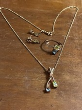 parure chaîne pendentif,boucles d’oreilles, Bague plaqué or sertie cristal 