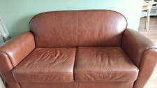 canapé cuir  pleine fleur  3 places  color havane style club 