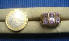 B26C Neuf Large Bague Plaqué Or 3 Améthyste Strass Diamant   Lot Bijou TB 