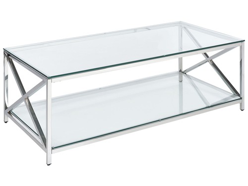 Table basse argentée - basse, verre