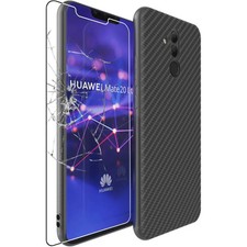 Coque Huawei Mate 20 Lite 2018 Housse Etui Motif Carbone TPU + VERRE Trempé Noir